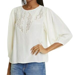 Farm Rio Cream Lace Inset Blouse Size Medium Bride Engagement Off White
